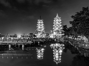 structures, Taiwan, Night, oriental, Town