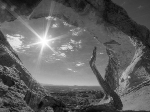 canyon, rays, sun, Sky