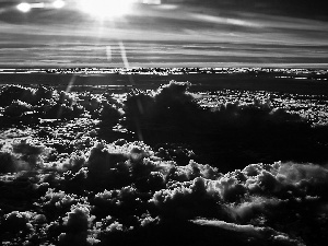 Cumulus, rays, sun, clouds