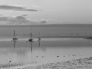 lake, west, sun, Yachts