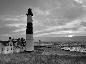 Lighthouse, west, sun, maritime