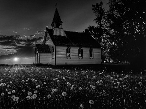 Meadow, west, sun, Church