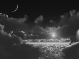 moon, west, sun, clouds