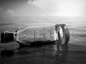 Bottle, east, sun, sailing vessel