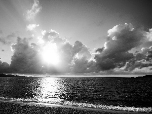 sea, clouds, sun, Coast