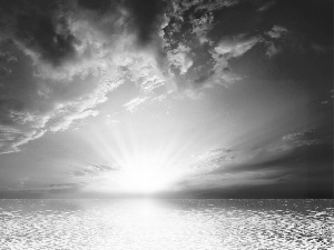 sea, rays, sun, clouds