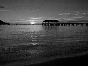 sea, west, sun, pier