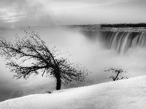 sun, winter, trees, east, waterfall