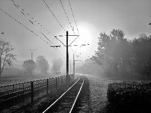 track-way, rays, sunny, Fog