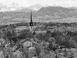 Town, mountains, Switzerland, ##