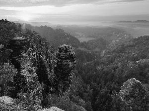 viewes, rocks, Saxon Switzerland National Park, trees, Děčínská vrchovina, Great Sunsets, Germany