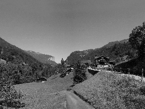 Way, Mountains, Switzerland, Houses