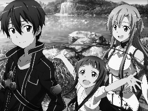 boy, Kirito, fishing rod, girl, girl, Sword Art Online, Anime, Asuna