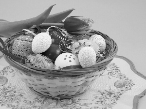 tulip, color, tablecloth, Easter, basket, eggs