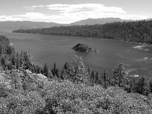 Tahoe, California, Islet, woods, lake
