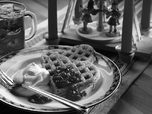 waffles, frozen, tea, Jam