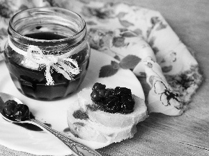 teaspoon, plate, cherry, jar, jam