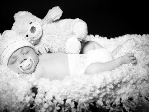 Sleeping, Plush, teddy bear, Baby