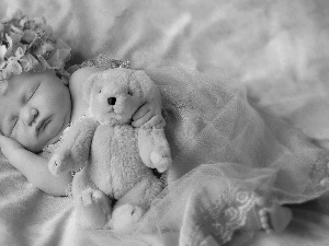 small, holder, teddy bear, girl