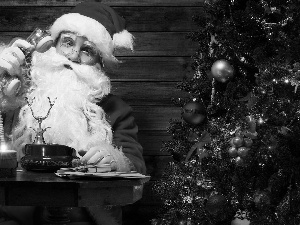 Santa, christmas tree, Telephone, gifts