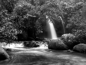 River, Khao Yai National Park, trees, Waterfall Haew Suwat, Thailand, rocks, viewes