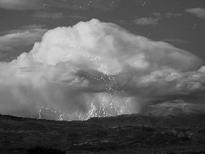 Storm, clouds, The Hills, thunderbolt