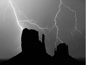 thunderbolt, rocks, Storm