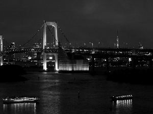 bridge, night, Tokyo, Rainbow