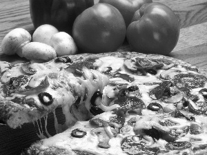 tomatoes, pizza, Mushrooms