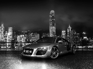 night, Audi R8, Town