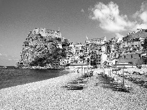 Houses, Messina, deck chair, Town, Italy, Beaches, holiday