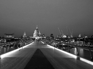 Floodlit, View, town, bridge