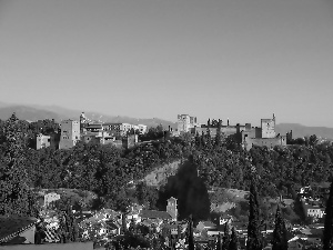 panorama, Andalusia, alhambra, Granada, Spain, town, fortified