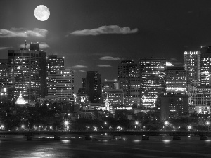 buildings, Vancouver, town, moon, panorama, Canada