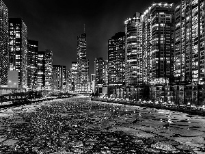 Night, River, Chicago, Town, The United States