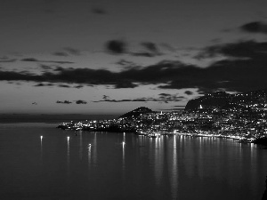 Town, Night, Gulf, sea, Funchal