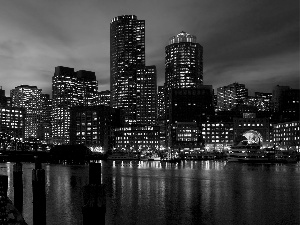 Town, night, bridge, vessels, promenade