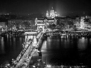 panorama, town, Hungary, Night, Danube, bridge, River, Budapest