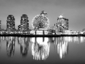 skyscrapers, Vancouver, Town, reflection, clouds, Canada