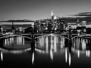Town, reflection, Germany, bridge, Frankfurt