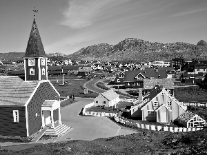 Church, Mountains, Nuuk, Houses, Greenland