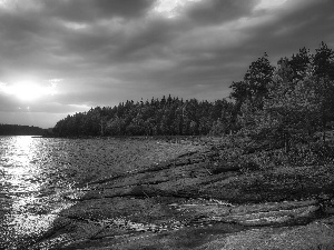 viewes, Russia, rocks, trees, Lake Ladoga