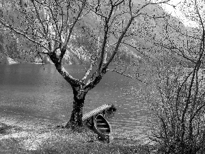 lake, Boat, trees, Platform