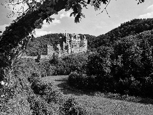 Castle, woods, trees, The Hills