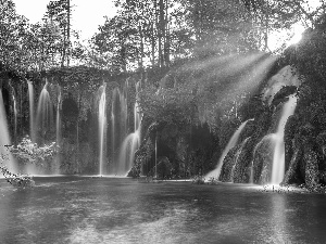 trees, Plitvice Lakes National Park, Plants, lake, waterfall, viewes, Coartia