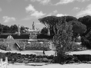 trees, viewes, statues, temple, Park