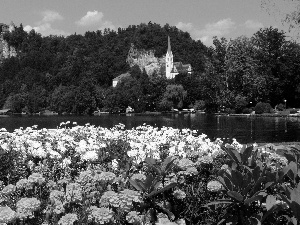 trees, viewes, Castles, Flowers, River