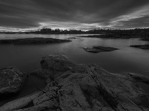 trees, Lake Ladoga, clouds, rocks, Russia, viewes, Great Sunsets