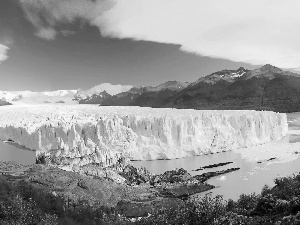 trees, viewes, mountains, Ice, Sky