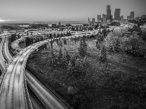 Bridges, west, trees, viewes, Town, sun